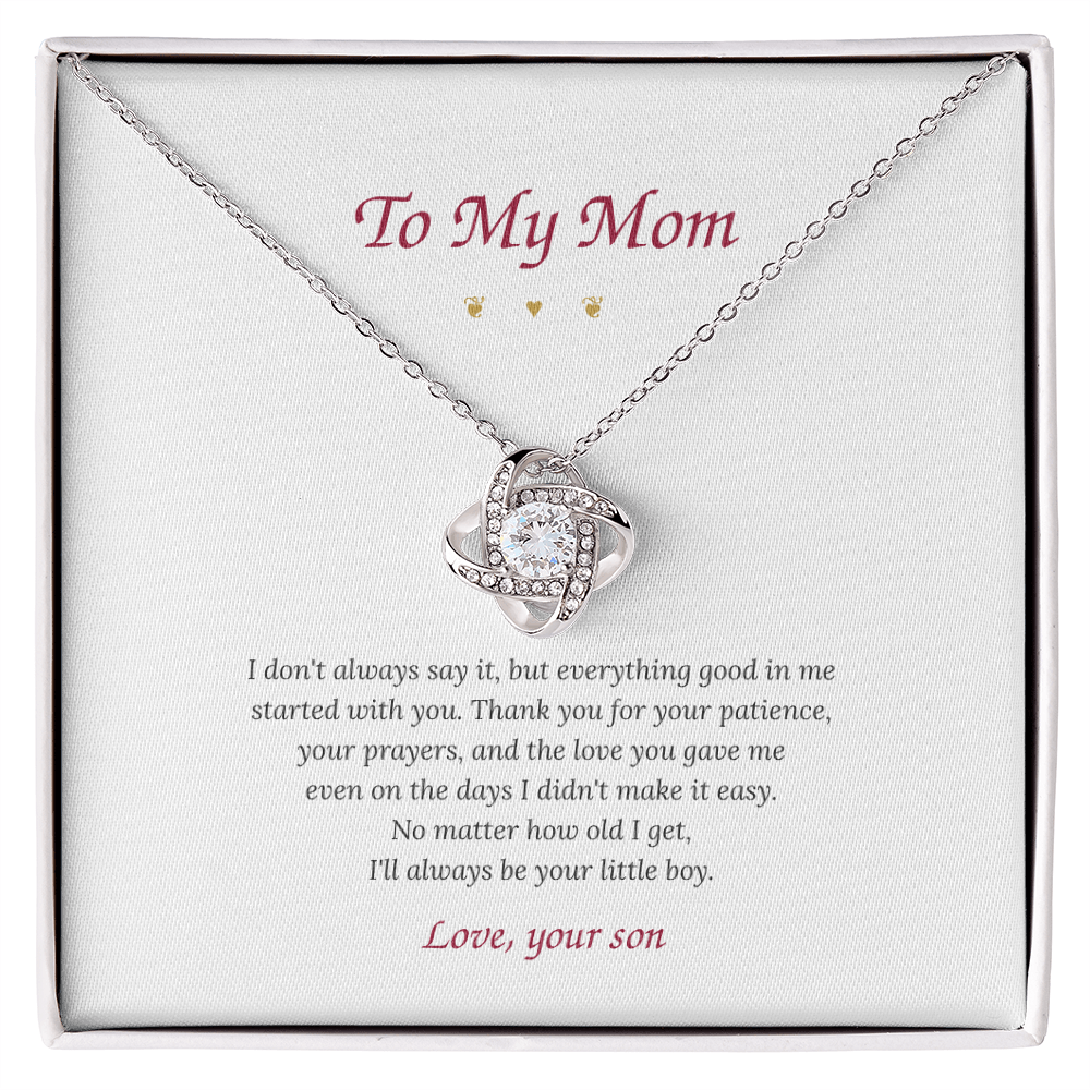 To My Mom, From Your Son – Love Knot Necklace with Message Card