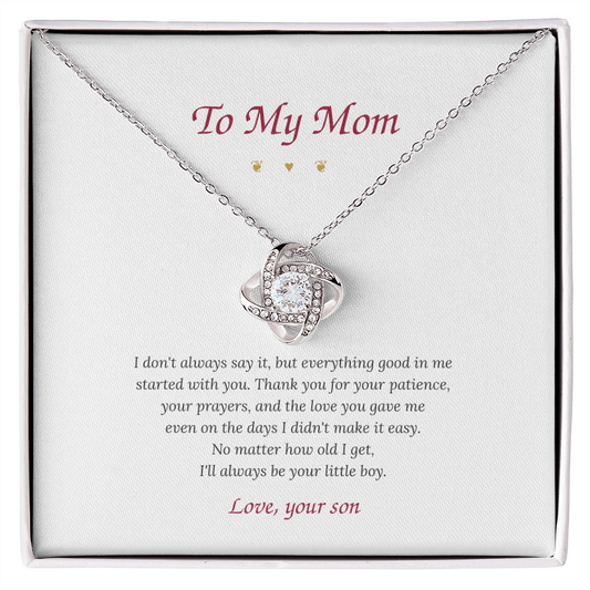 To My Mom, From Your Son – Love Knot Necklace with Message Card